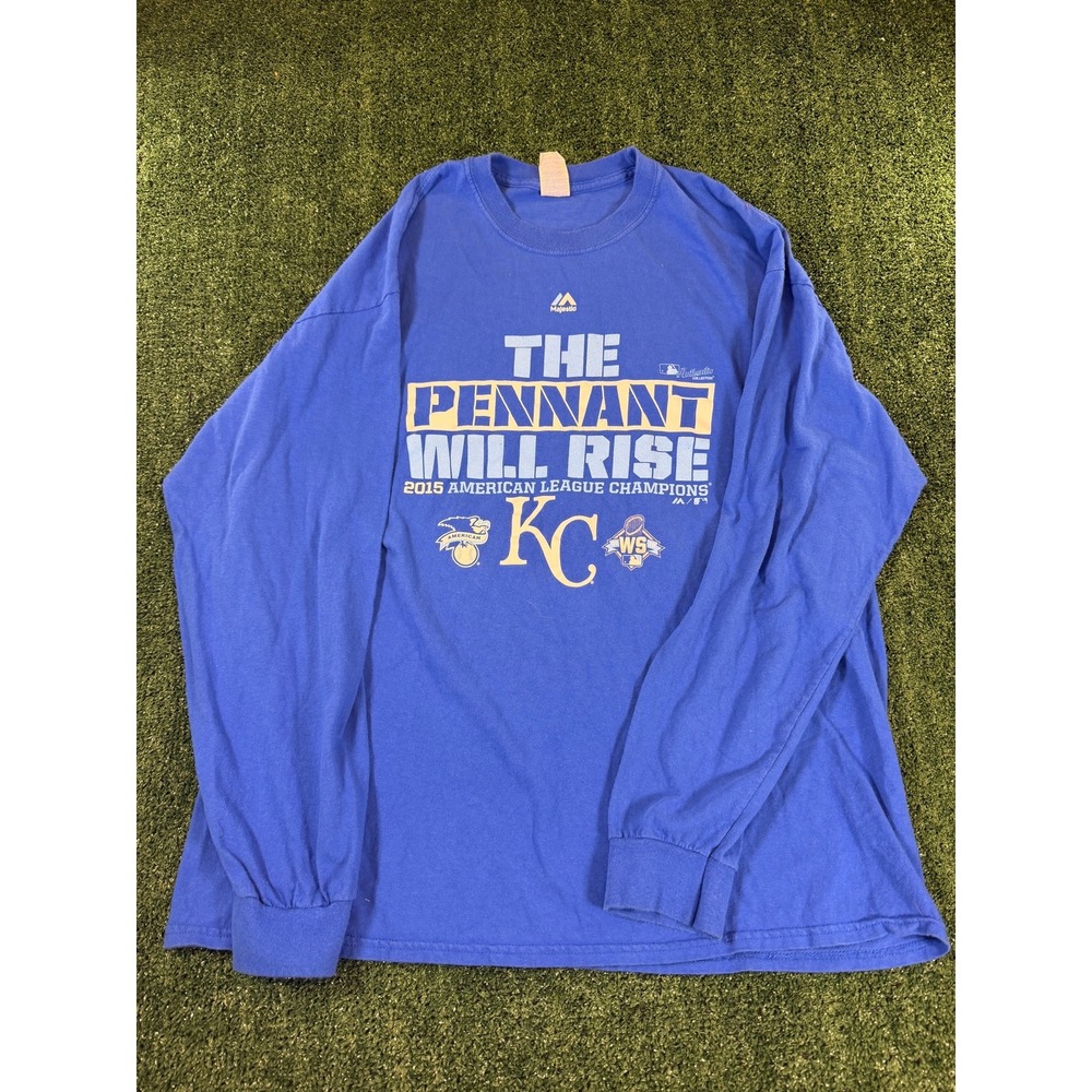 Majestic Kansas City Royals The Pennant Will Rise 2015 AL Champs LS Tee Size XL